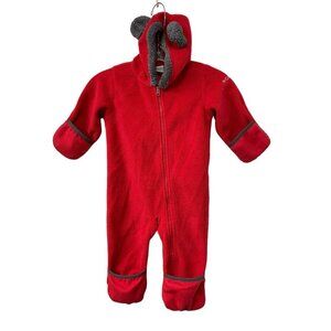 Columbia Size 12-18 Months Kids Red Fleece Full Zip Hooded One Piece Coverall